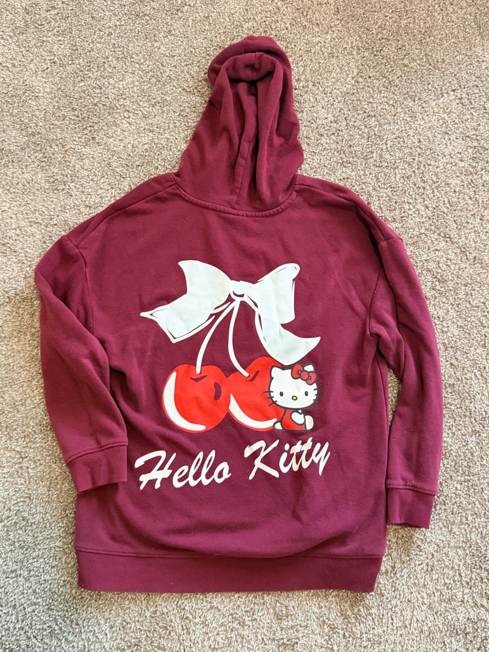 Hello Kitty Girls Hooded Cherry Bow Oversized Sweatshirt size large 10/12 - Picture 9 of 10